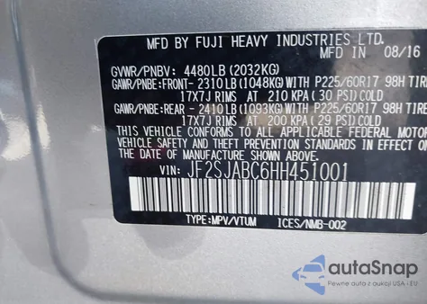 2017 Subaru Forester 2.5I из США, поврежденный, VIN JF2SJABC6HH451001